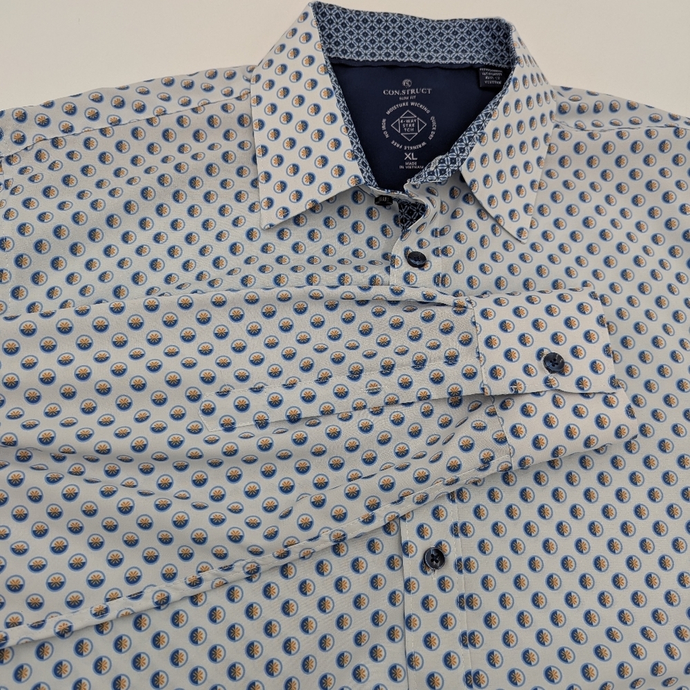 Con.Struct Slim Fit Dress Shirt Geometric Print Long Sleeve XL Moisture Wicking